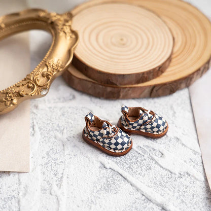 Blythe Baby Mini Cowhide Shoes – Handmade OB22 OB24 UFDOLL Checker Doll Accessories