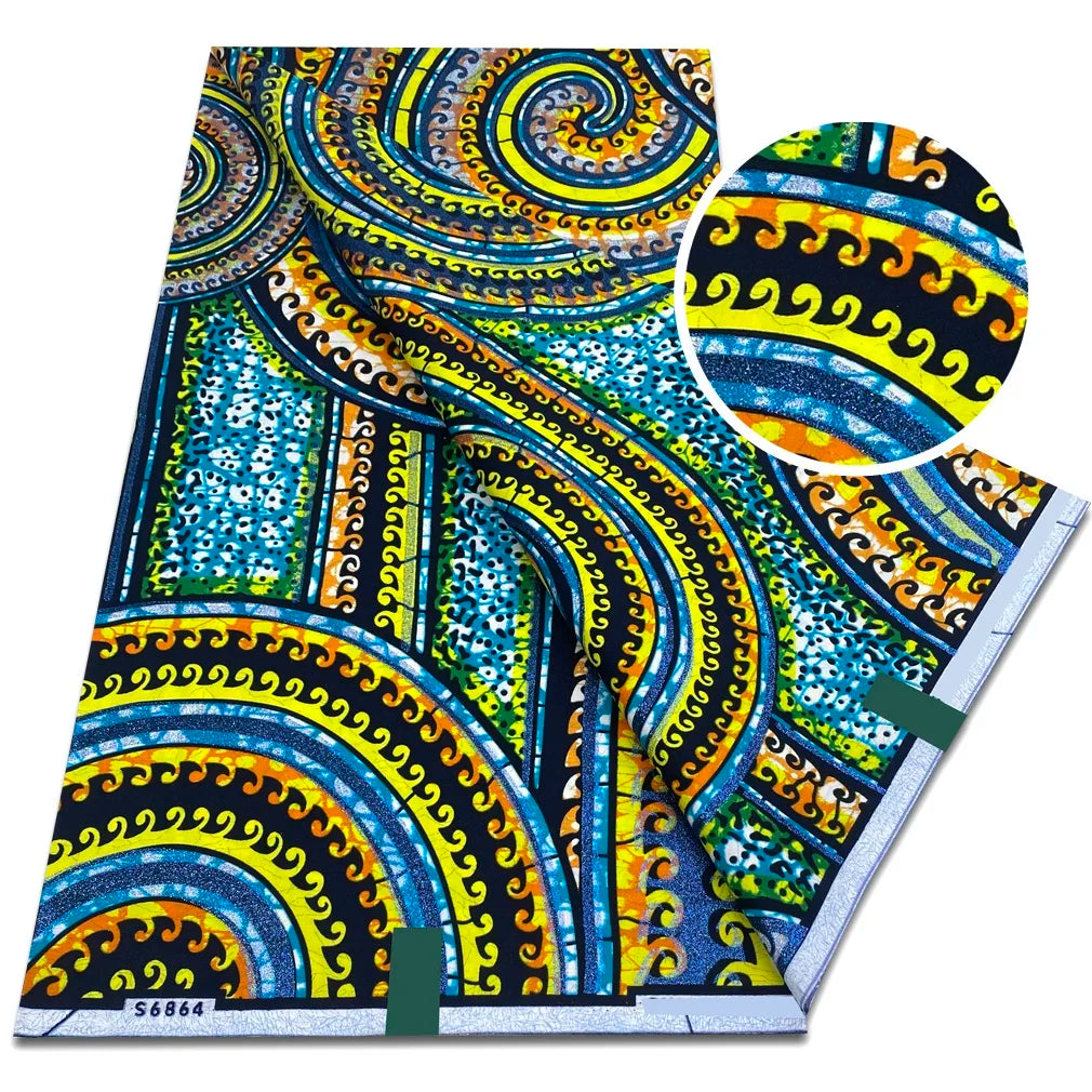 African Golden Glitter Wax Fabric - Soft Ankara Pagne Batik Gold Print Material for Women