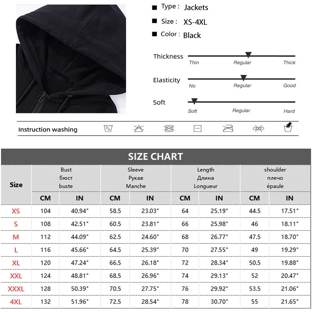 Men's Retro Zip-Up Hoodie – Loose Fit Gothic Harajuku Streetwear Jacket with Long Sleeves – Y2K High Street Style