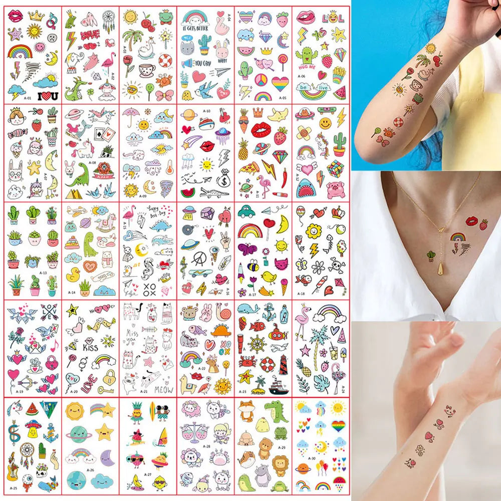 30pcs Black Temporary Tattoo Stickers - Flower Butterfly Rose Moon Star Mandala Designs for Hand, Chest & Body Art
