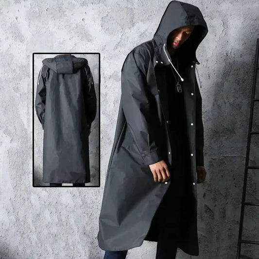Black Waterproof Hooded Raincoat – Thickened Unisex Rain Poncho for Outdoor Hiking, Fishing & Travel Protection Gear