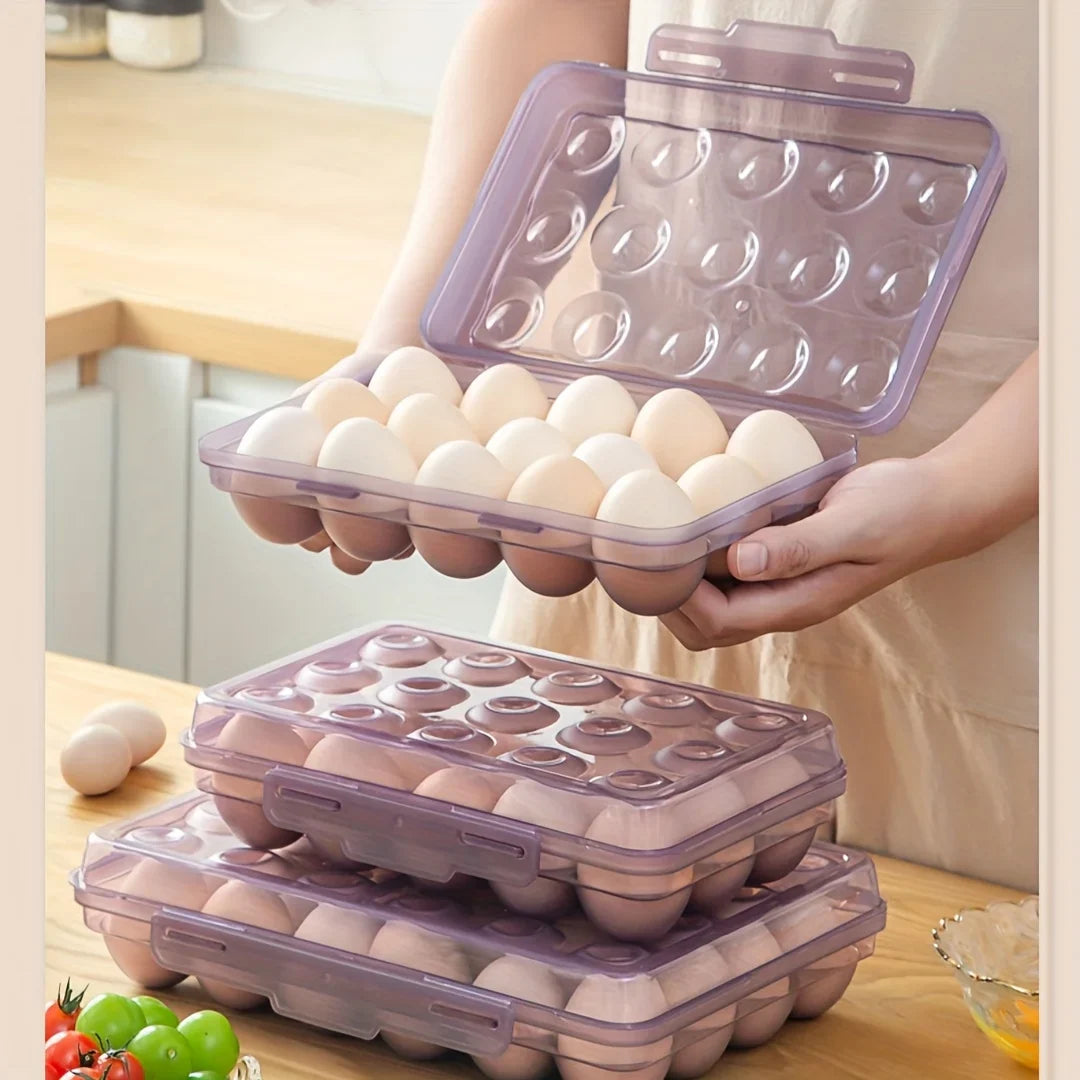 Stackable Egg Storage Box - 6/15/24 Grid Anti-Collision Egg Holder with Durable Multi-Layer Refrigerator Organizer
