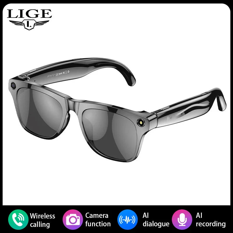AI Smart Glasses with Camera — Bluetooth Calls, Voice Assistant, Navigation, Waterproof Smart Sports Wearable