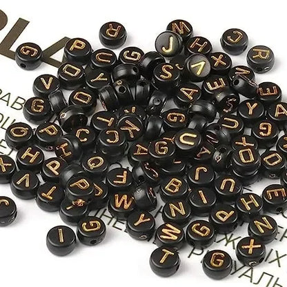A-Z Alphabet Beads Set - 100-500pcs Black Gold Acrylic Letter Beads for DIY Jewelry Making Charm Bracelets Accessories