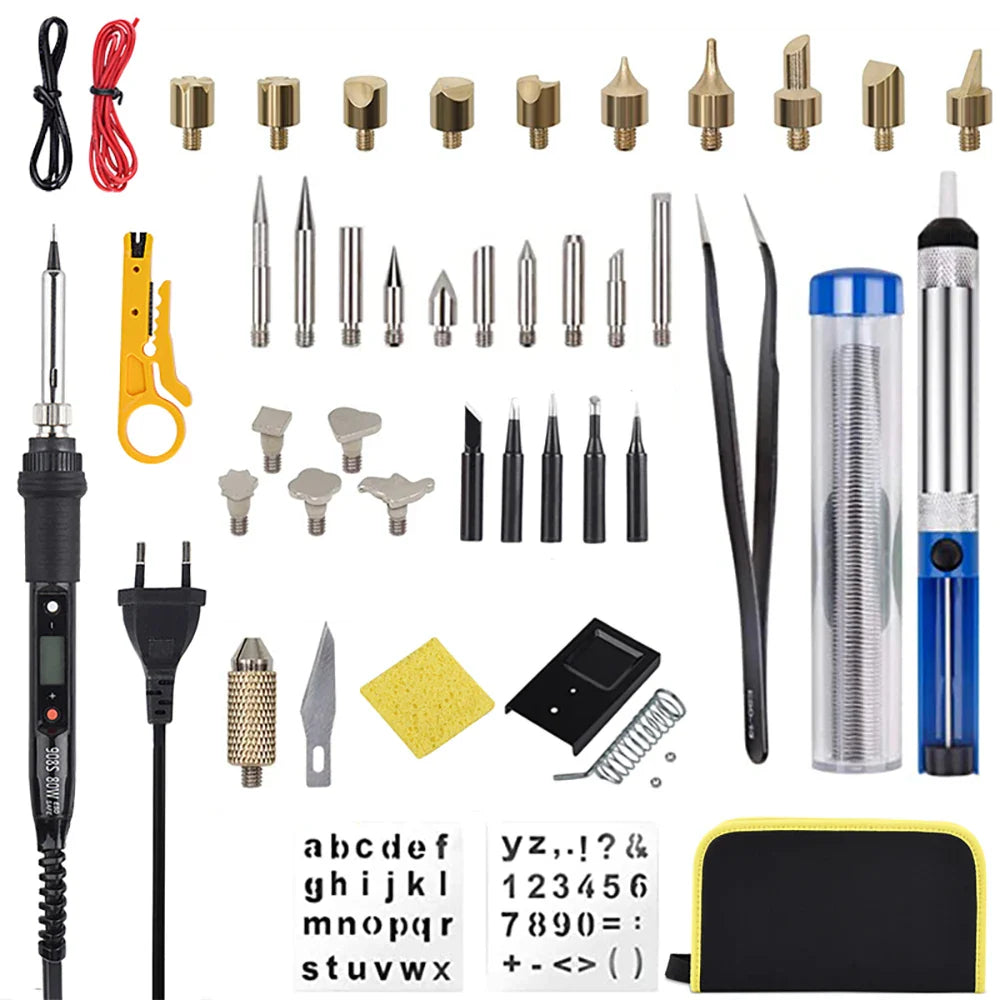 JCD 80W Electric Engraving & Soldering Pen – Wood Burning Pyrography Kit with 28 Craft Tips (908S)