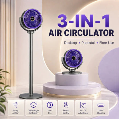 3-in-1 Air Circulation Fan - Retractable Standing & Desk Cooling Fan with Remote Control