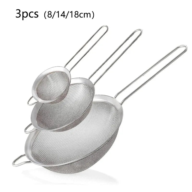 3-Pack Stainless Steel Mesh Sieve Strainers – Slotted Spoon Kitchen Filters with Long Handles for Cooking
