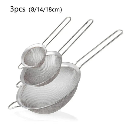 3-Pack Stainless Steel Mesh Sieve Strainers – Slotted Spoon Kitchen Filters with Long Handles for Cooking