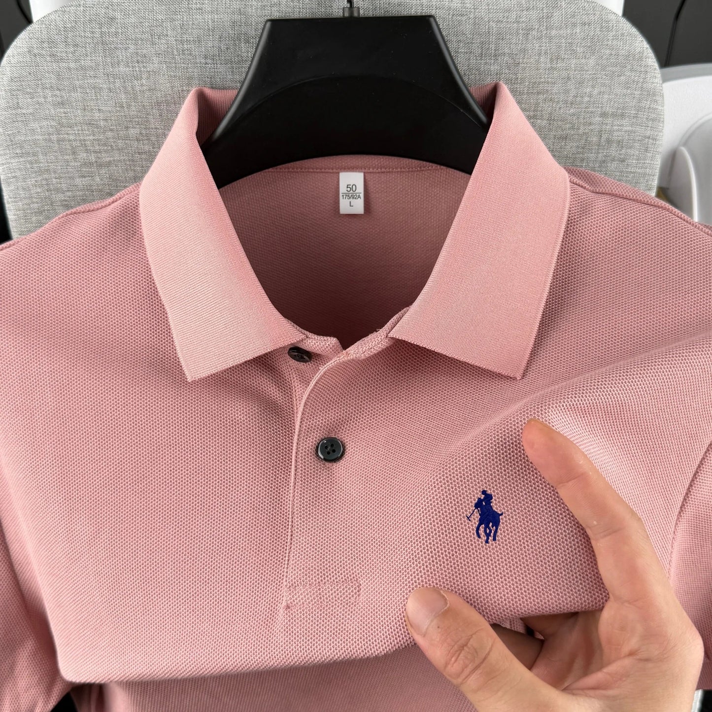 Men’s 100% Cotton Polo Shirt - Luxury Short Sleeve Golf Top with Embroidered Pony Design for Summer Casual Fashion