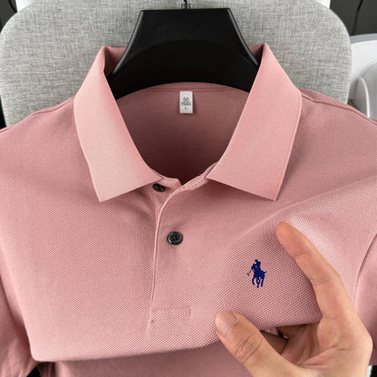 Men’s 100% Cotton Polo Shirt - Luxury Short Sleeve Golf Top with Embroidered Pony Design for Summer Casual Fashion