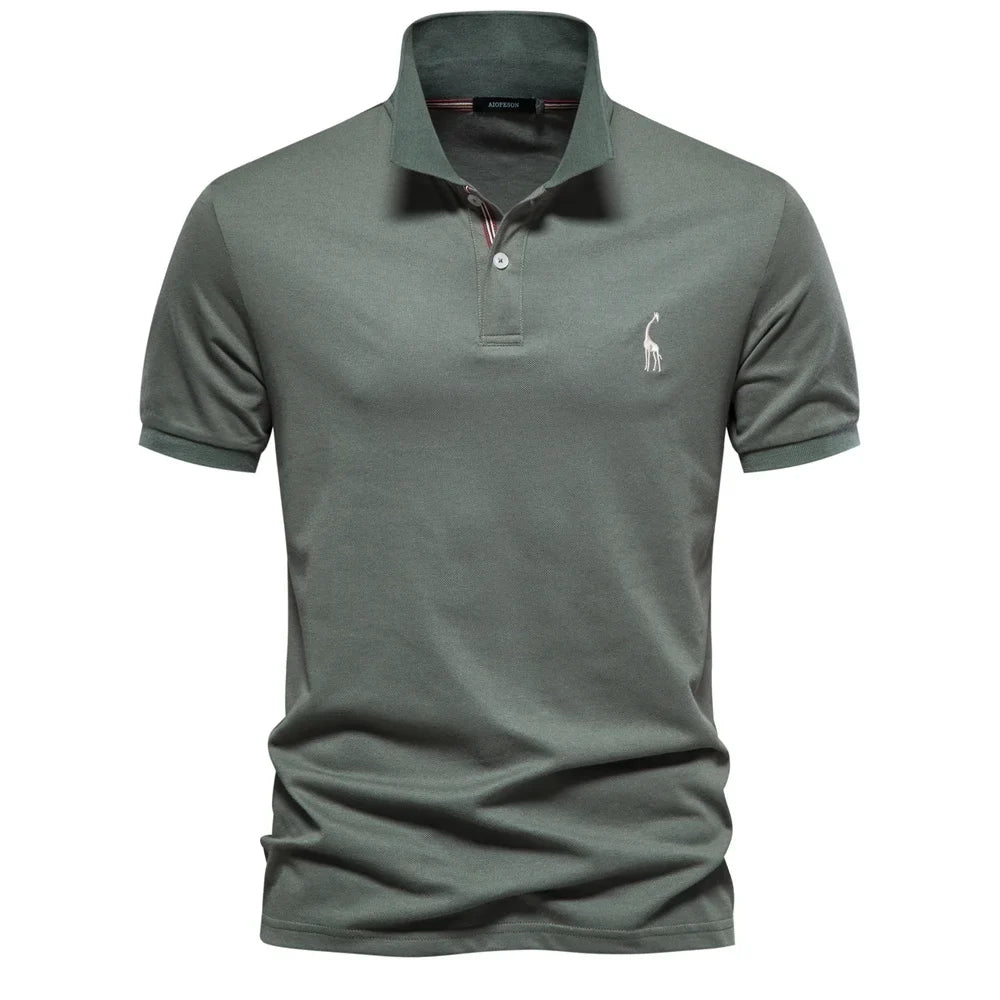 AIOPESON Men's Cotton Polo Shirt - Short Sleeve Solid Color Summer Casual Polo Top