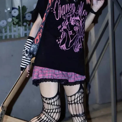 Lolita Gothic Fishnet Stockings - Black Sheer Over Knee Tights for Women