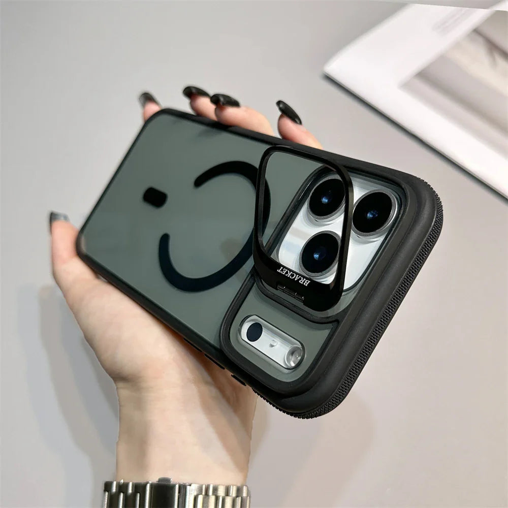 Luxury Matte Transparent MagSafe Kickstand Case — Magnetic Stand Cover for iPhone 11–17 Air, Plus, Pro Max