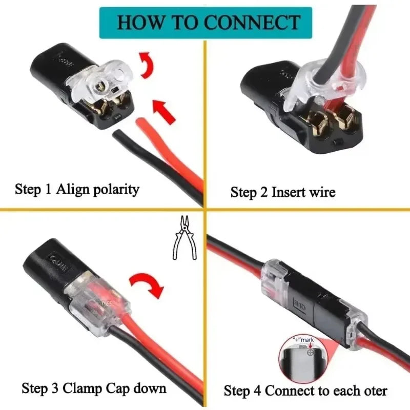50/1PCS 2-Pin Plug-In Wire Connectors - Double-Wire Locking Buckle LED Cable Terminal Blocks
