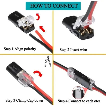 50/1PCS 2-Pin Plug-In Wire Connectors - Double-Wire Locking Buckle LED Cable Terminal Blocks