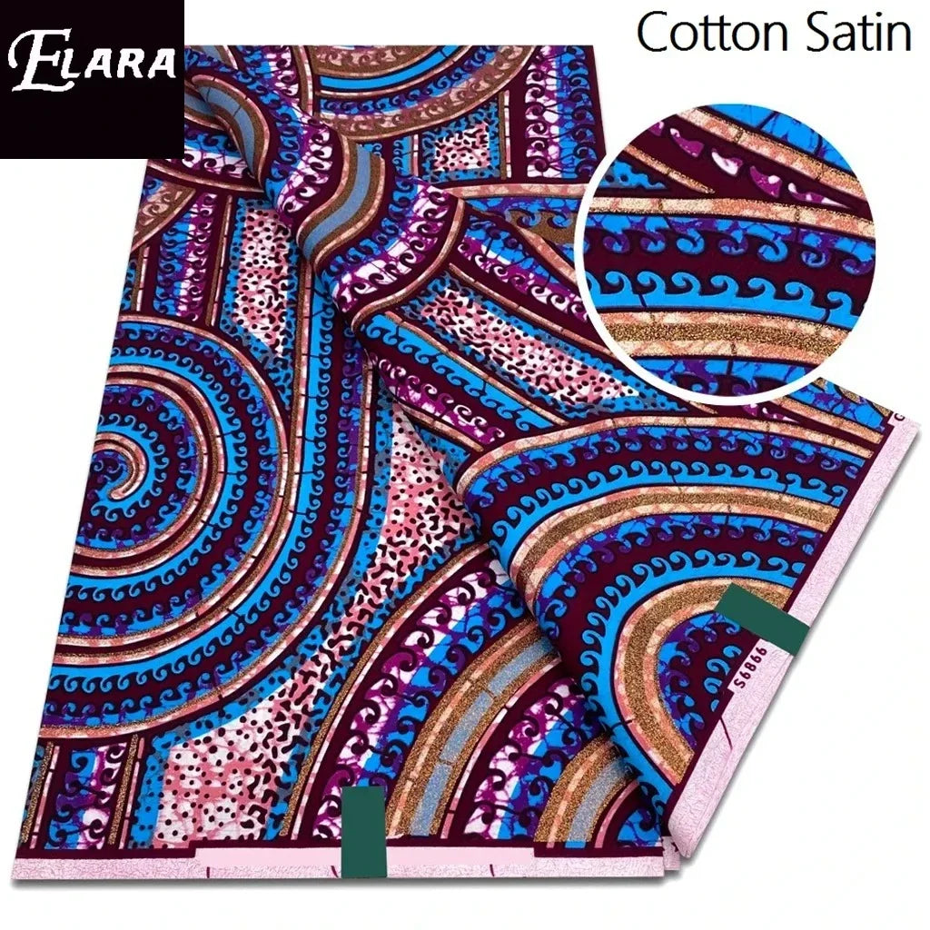 African Real Wax Print Fabric - Grand Original Ankara Blue Cotton Wax Material 6 Yards for Stylish Dresses & Uniforms