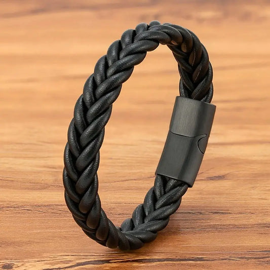 XQNI Braided Leather Bracelet - Stainless Steel Punk Charm Jewelry Gift for Men Husband Friend