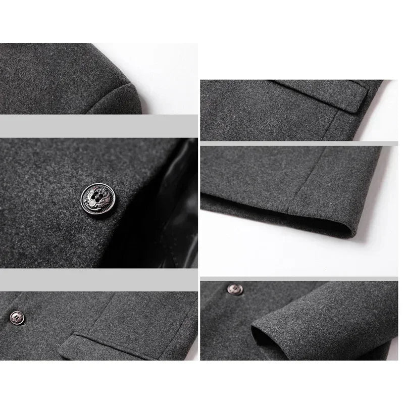 BROWON Men's Wool Trench Coat - Solid Color Business Casual Winter Coat for Autumn & Winter