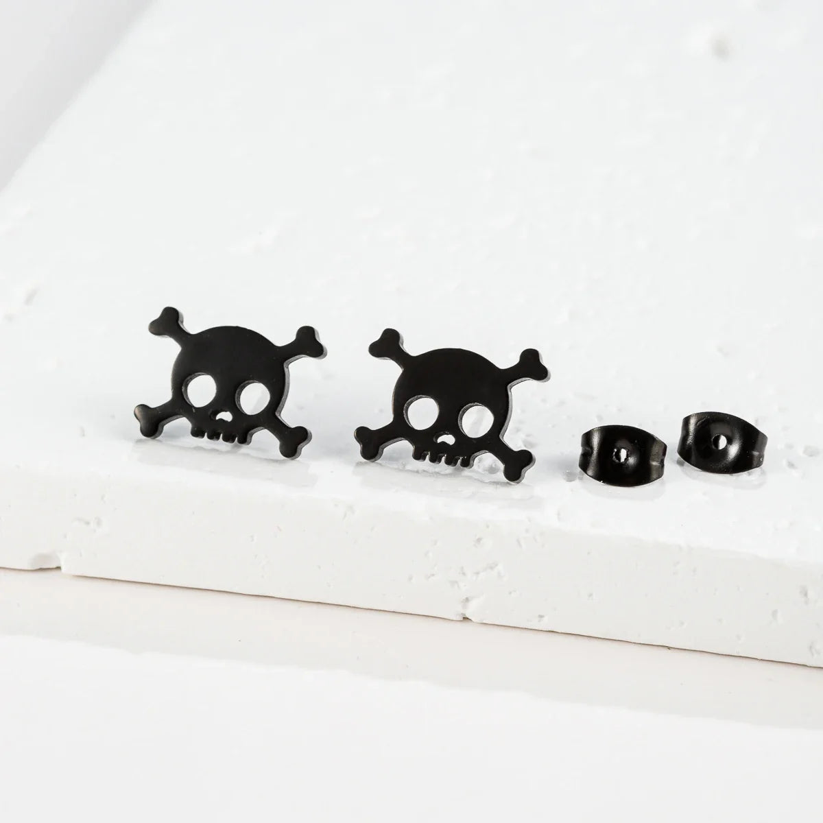 Mini Skull Stud Earrings for Men - Stainless Steel Gothic Halloween Jewelry