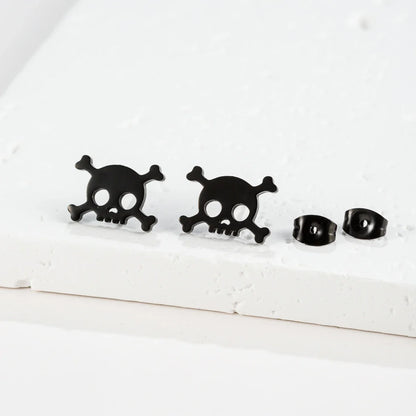 Mini Skull Stud Earrings for Men - Stainless Steel Gothic Halloween Jewelry