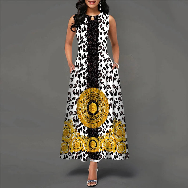 Women’s Loose Floral Vintage Maxi Dress – Ruffled Hole Summer Camis Big Size Elegant Party Dress