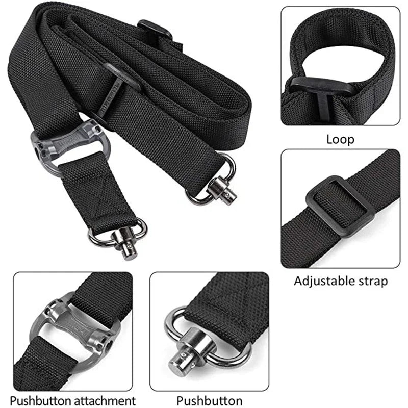 Adjustable MS4 Rifle Sling — QD Metal Swivel, 2-Point Tactical Nylon Strap for Airsoft, Hunting & Multi-Mission Weapon Use