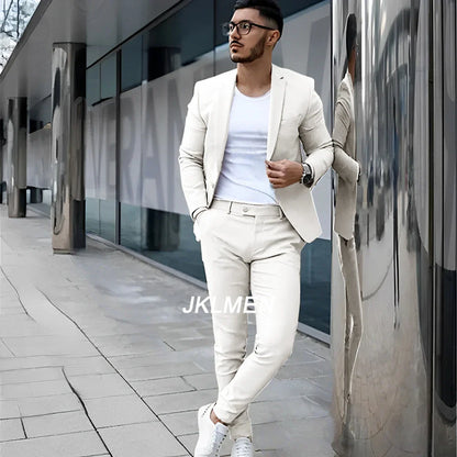 Gray Men’s 2 Piece Suit - Summer Casual Blazer & Pants Set for Wedding, Formal Events and Groom Style XS-5XL