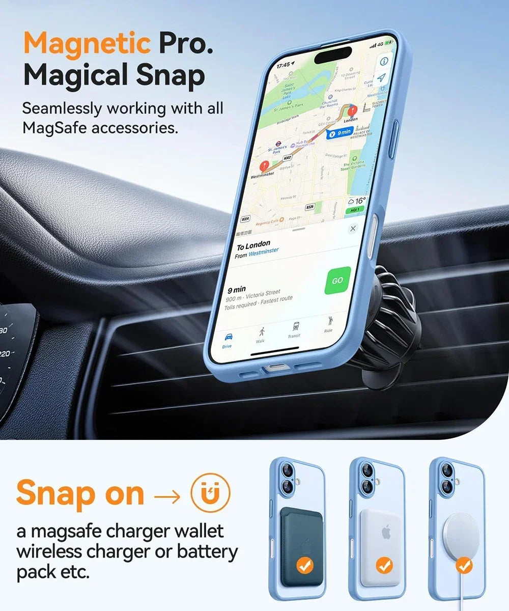 Magnetic Matte Translucent Armor Case – Shockproof Cover for iPhone 17, 16, 15, 14, 13, 12, 11 Pro Max Plus with MagSafe Wireless Charging