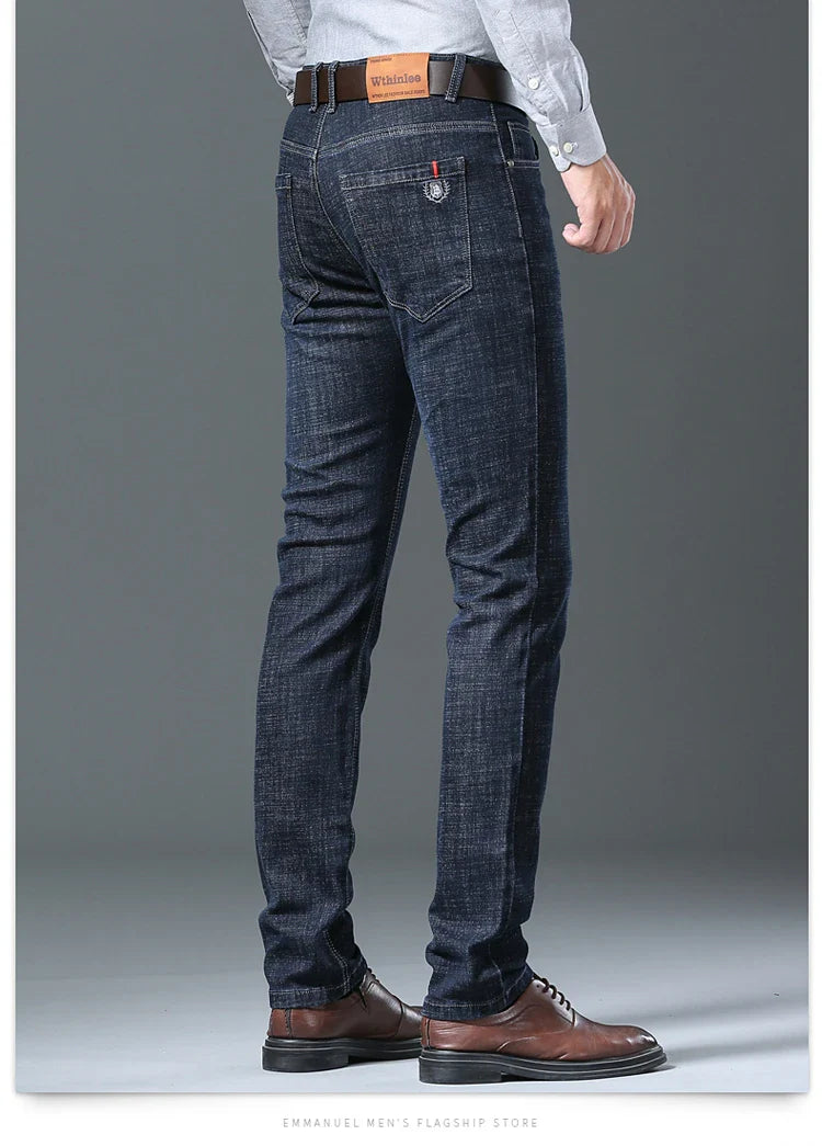 Men’s All-Match Brand Trousers – High-Quality Business Casual High Waist Denim Jeans for All Seasons