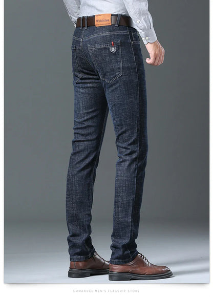 Men’s All-Match Brand Trousers – High-Quality Business Casual High Waist Denim Jeans for All Seasons