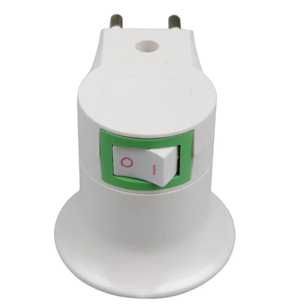 E27 LED Light Socket Adapter with ON/OFF Button Switch - AC Power 220V EU Plug Lamp Holder Bulb Converter