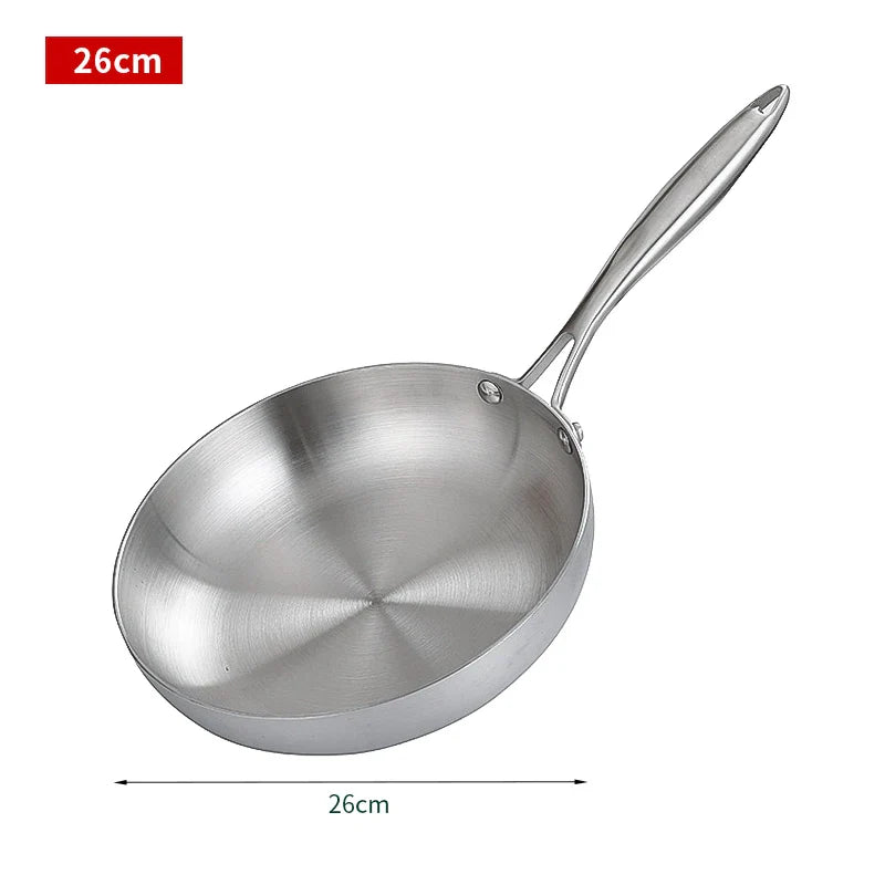 304 Stainless Steel Non-Stick Frying Pan - Uncoated Steak Cookware for Gas Stove and Induction Cooker