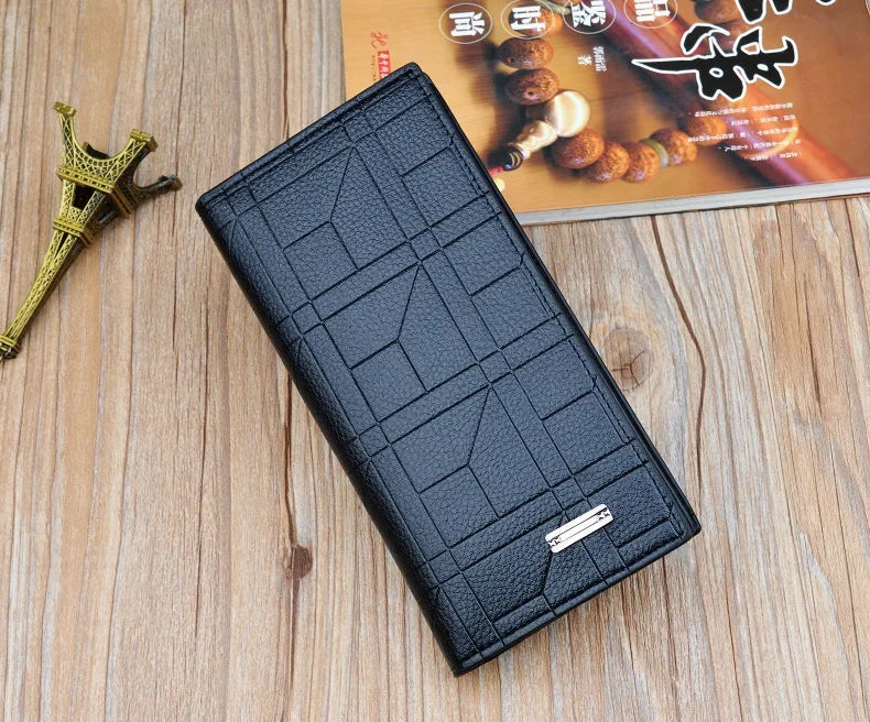 Men's Embossed Long Wallet with Money Clip – Large Capacity Soft Vertical Bifold Wallet