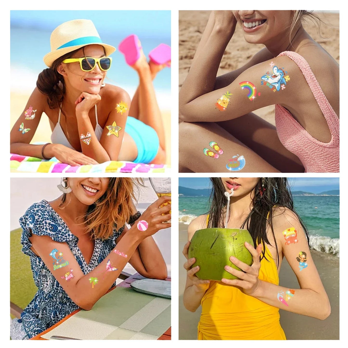 120PCS Glitter Temporary Tattoos - Summer Hawaiian Luau Party Favors for Adults