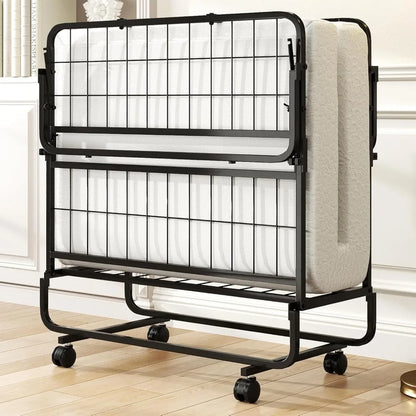 Foldable Twin Size Rollaway Bed with Mattress – Space Saving Portable Guest Bed with Memory Foam, Adult Folding Bed for Home & Travel