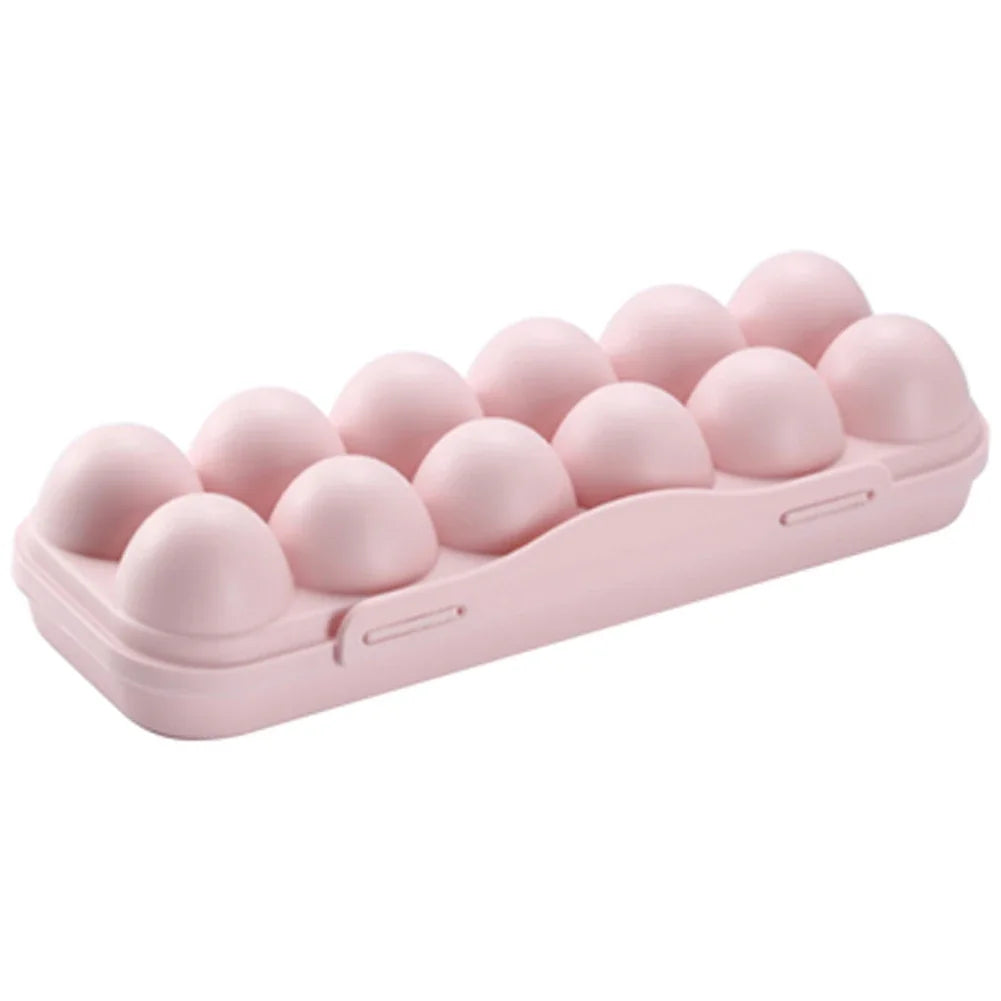 12 Grid Egg Holder Tray - Portable Plastic Egg Storage Container with Protective Case for Refrigerator, Camping & Travel