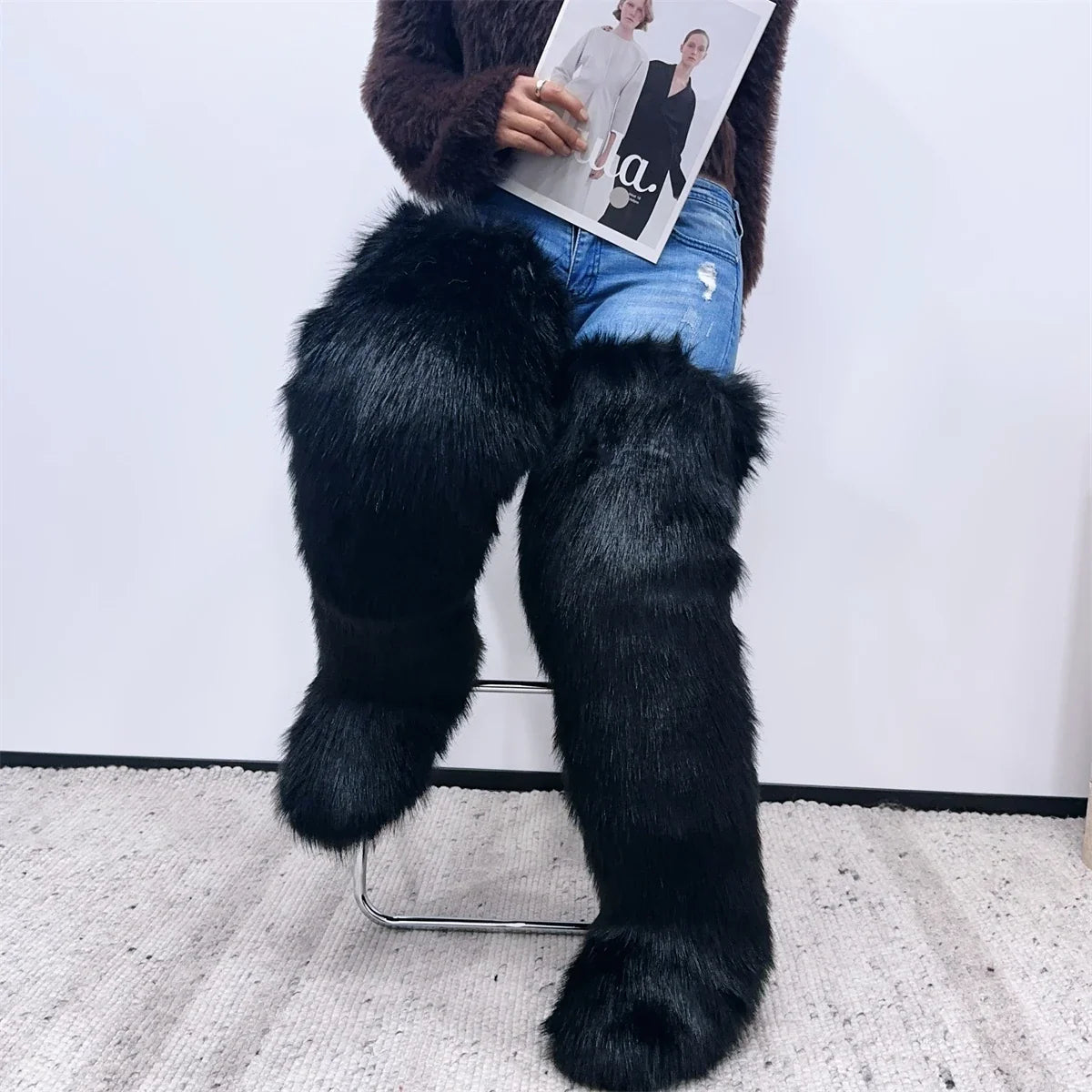 Women’s Faux Mongolian Fur Thigh High Boots - Winter Warm Plush Lined Fashion Boots for Cold Weather