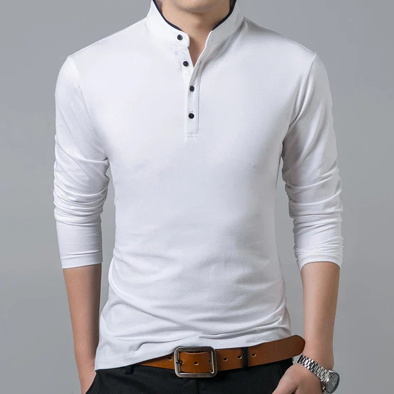 Men's Business Casual Long Sleeve Polo Shirt - Breathable Formal Comfort Top for All Occasions