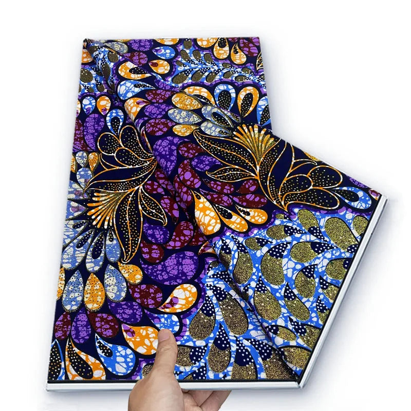 Grand African Glitter Wax Fabric - 6 Yards Soft Cotton Ankara Print Material for Nigerian Clothing