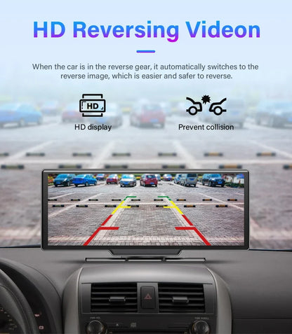 10.26" 4K Dash Cam Car Mirror — Wireless CarPlay Android Auto GPS Multimedia Rearview Camera Dashboard Monitor