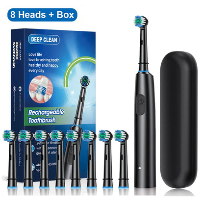 Rechargeable Rotary Electric Toothbrush for Adults – Powerful Rotating Toothbrush with 8 Soft Brush Heads