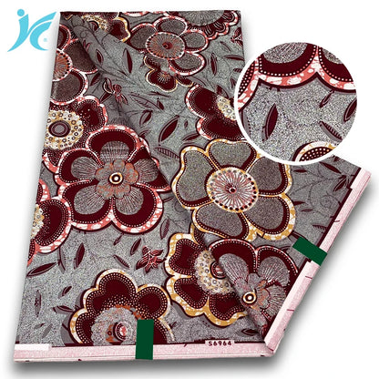 African Golden Glitter Wax Fabric - Soft Ankara Pagne Batik Gold Print Material for Women
