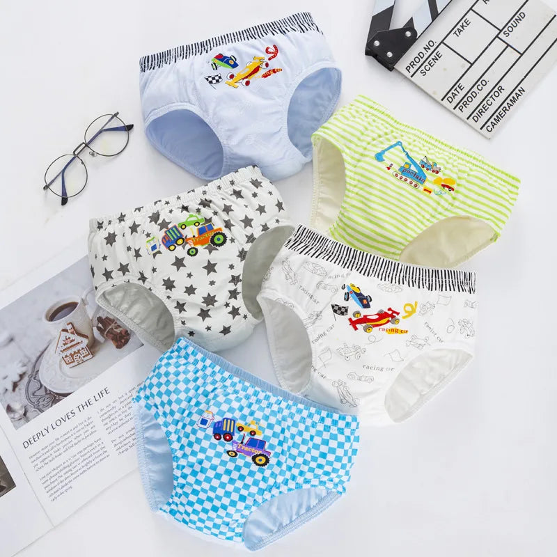 3Pcs Boys Cotton Underwear Set - Cartoon Vehicle Briefs with Breathable Soft Fabric for Kids