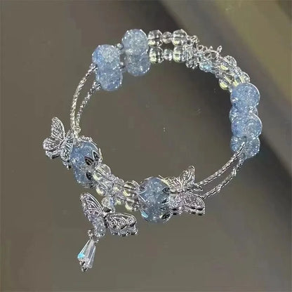 Korean Style Crystal Bead Bracelet - Flower Fox Feather Tassel Charm Jewelry Gift for Women Girls & Best Friends