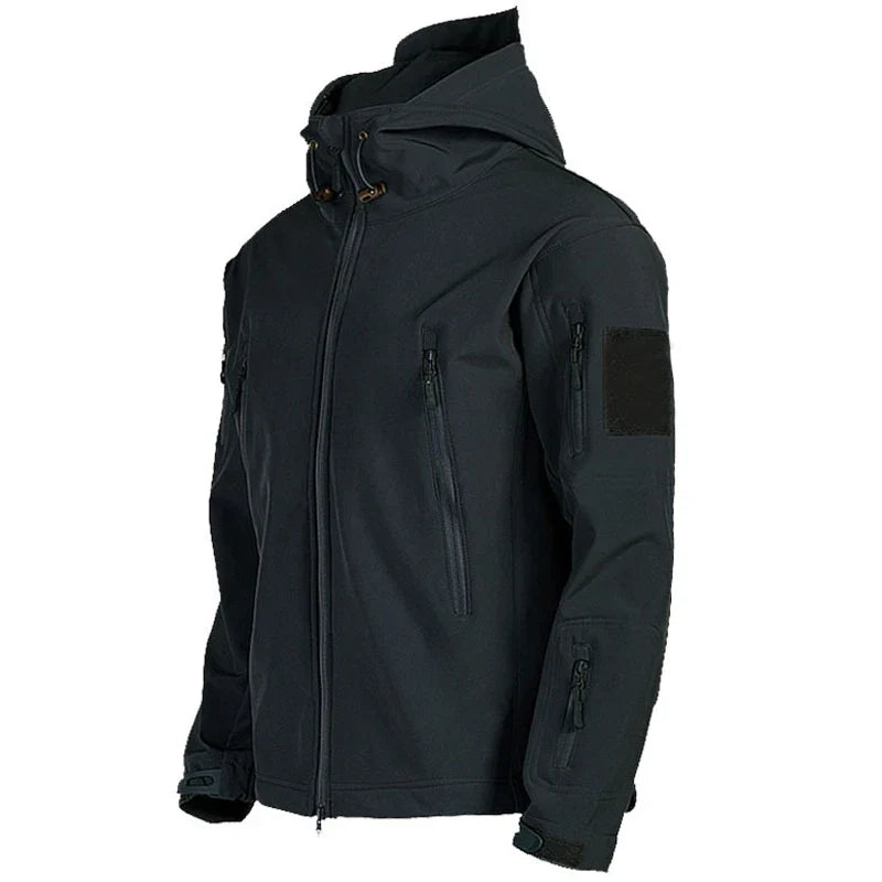 Military Shark Skin Soft Shell Jacket for Men - Tactical Windproof Waterproof Hooded Army Combat Bomber Coat
