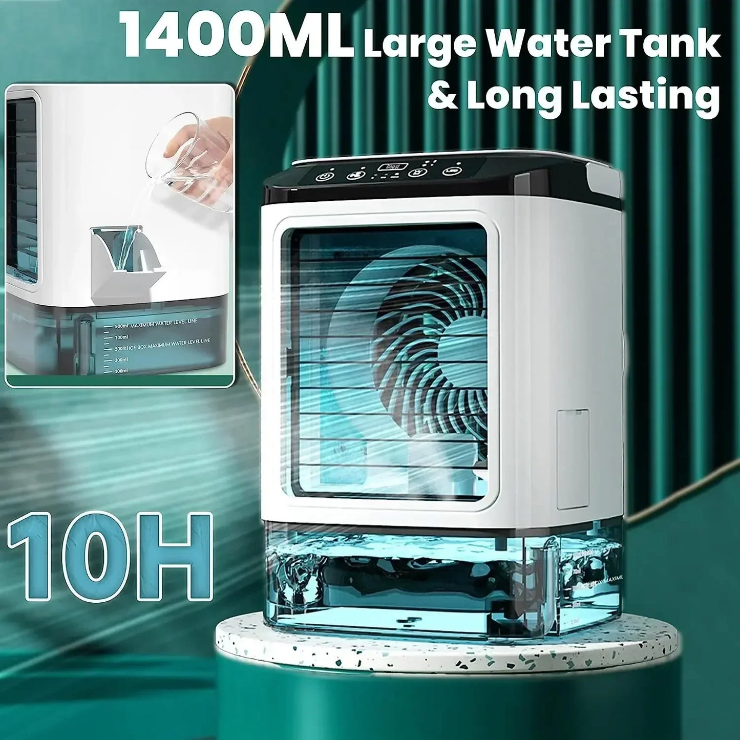 Portable Air Conditioner Fan - Dual Spray Ultrasonic Air Cooler with 3-Speed Quiet Cooling & Night Light