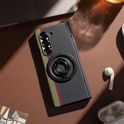 Carbon Fiber Magnetic Phone Case - Slim Shockproof Cover with Ring Holder Kickstand for Samsung Galaxy Z Fold 7/6/5/4/3 5G