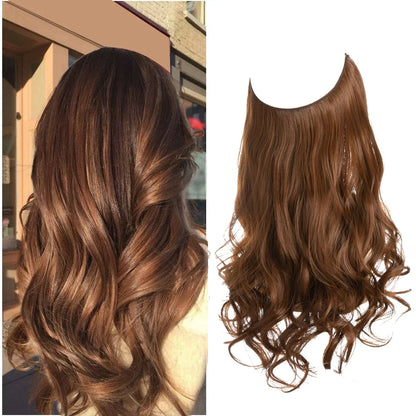 Synthetic Ombre Hair Extension - One Piece Invisible Wire Long Wavy Clipless False Hairpiece Black Blonde Pink