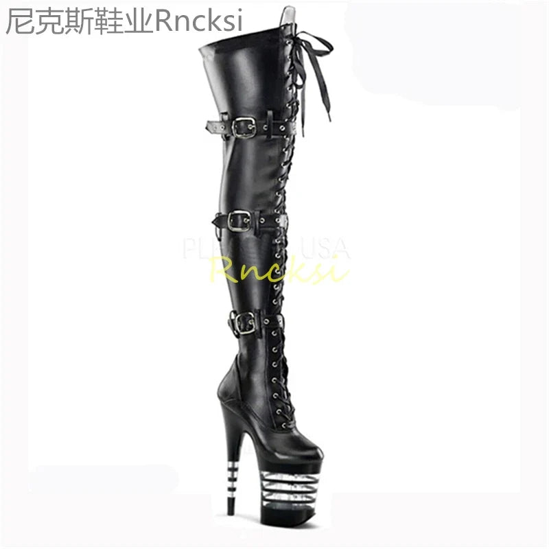 20cm Women’s Platform Dance Boots - High-Heeled Round-Toe Waterproof Performance Boots
