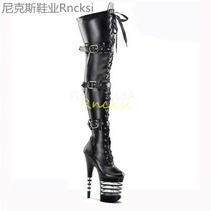 20cm Women’s Platform Dance Boots - High-Heeled Round-Toe Waterproof Performance Boots
